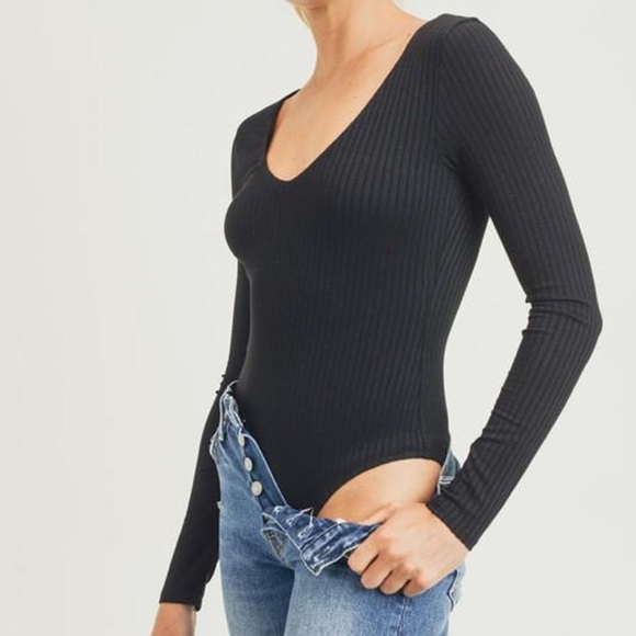 Mono B Tops - New! ☆ HP! Super Cozy Black Ribbed Snap-Open Bodysuit